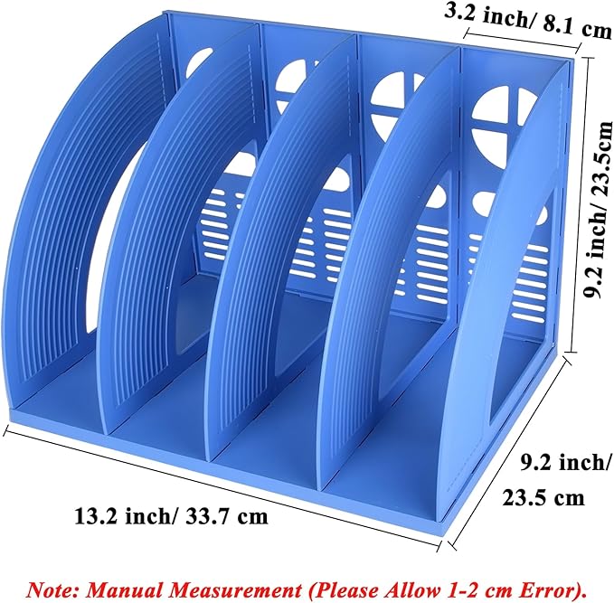 SAYEEC Sturdy Magazine Holder Plastic 4 Compartment Desk File Organizer Vertical Documet A4 File Divider Paper Storage Magazine Rack for Office Home School Organizer Box(Bule) - Image 2