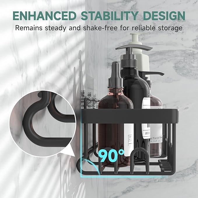 Veken 5-Pack Rustproof & Waterproof Shower Caddy 5-Pack, No Drilling Adhesive Corner Shower Shelves, Rack For Inside Shower, Large Bathroom Organizer Storage Accessories, Ideal for Home&Kitchen, Black - Image 2