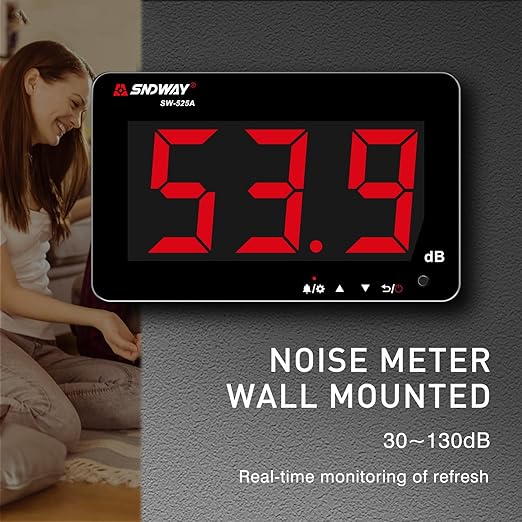 Decibel Meter 30dB-130dB, Wall Mounted Hanging Sound Level Meter for Classroom Noise, Large Screen SPL Meter with Alarm, USB Powered Noise Tester for Public Area/Restaurant - Image 2