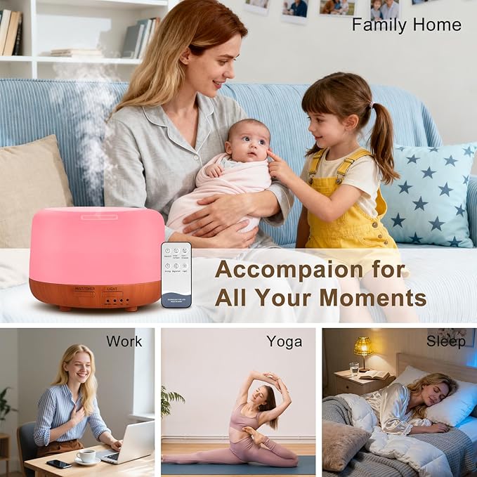 300ML Essential Oil Diffuser, Small Aromatherapy Diffuser with Remote, 7-Color LED Light, 4 Timer Settings, Safe Auto-Off, for Bedroom, Desk, Home Office - Image 7