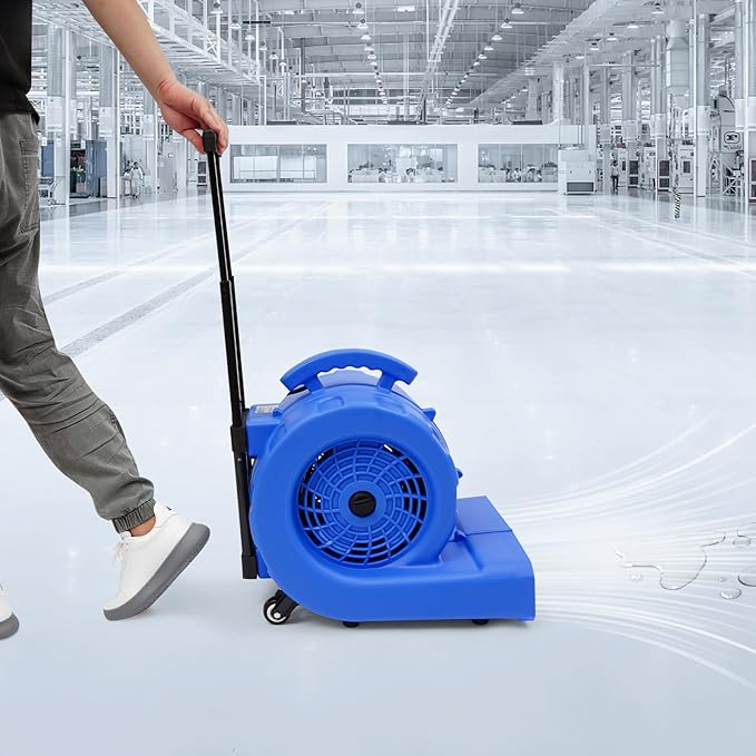 3-Speed Air Mover 750W Floor Drying Dryer Portable Carpet Drying Blower Fan-110V, 50/60Hz, 19 * 15in for Furniture, Windows, Commercial, Industrial, Removing Odors, Ventilation (Blue) - Image 5