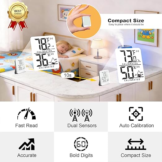 3 Pack Room Thermometer Indoor Hygrometer for Home, Digital Sensor Mini Humidity Gauge Meter, Temperature Humidity Monitor for Bedroom, Pet, Plant - Battery Included - Image 3