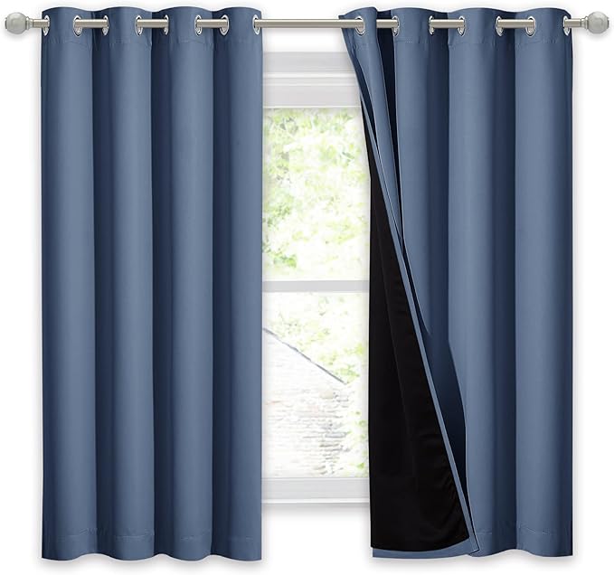 NICETOWN 100% Blackout Curtain Panel, Thermal Insulated Black Liner Curtain for Nursery Room, Noise Reducing and Cold Blocking Drape for Windows (1 Panel, Stone Blue, 52-inch Wide by 63-inch Long) - Image 2