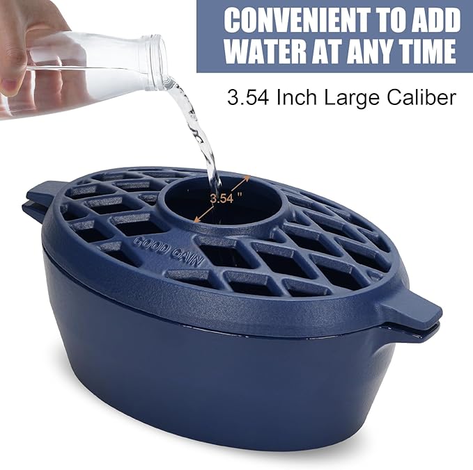 G Good Gain Wood Stove Steamer, Fireplace Humidifier, Cast Iron Humidifier for Stove, Matte Blue Finish, Rust Resistant, Lattice Top, 2.5 Quart Capacity, Wood Burning Stove Indoor Decorative - Image 3