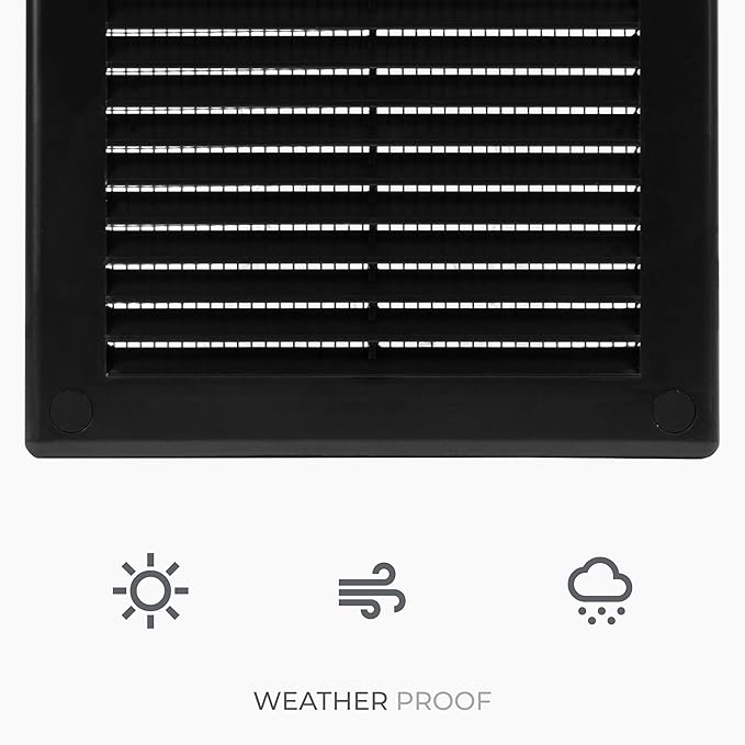 6" x 6" (Outer Size) Square Air Vent Cover – Black Plastic Vent Deflector - Screen Mesh, Surface Mount Wall Ceiling – Cold Air Return Soffit Air Vent Cover - Register Indoor Outdoor - Image 6