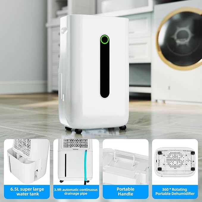 5000 sq.ft dehumidifier for basements with drain Hose, 80 pint dehumidifiers for home with 1.7 Gallons large Water Tank and 4 Modes Operation Auto Shut-off,24H Timer,Child Lock,Defrost,Silent - Image 5