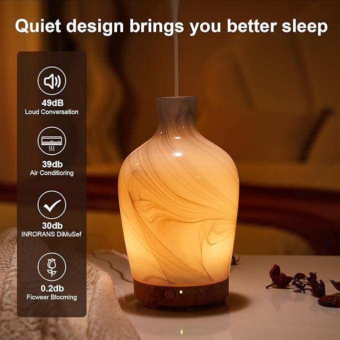 Classical Vase Art Glass Aromatherapy Diffuser 160ml ultrasonic Cool Mist Scent Aroma Essential Oil Diffu er Humidifier with Intermittent Mist & LED 7 Colorful Changing Night Light for Bedroom - Image 4