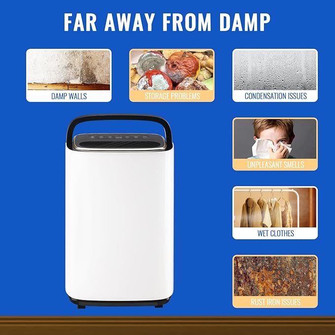 WANAI 50 Pint Portable Dehumidifier with Drain Hose for Basements, 4,500 Sq. Ft. Dehumidifiers Auto Drain or Manual Drainage, Quiet Dehumidifier for Home with 6L Water Tank - Image 8