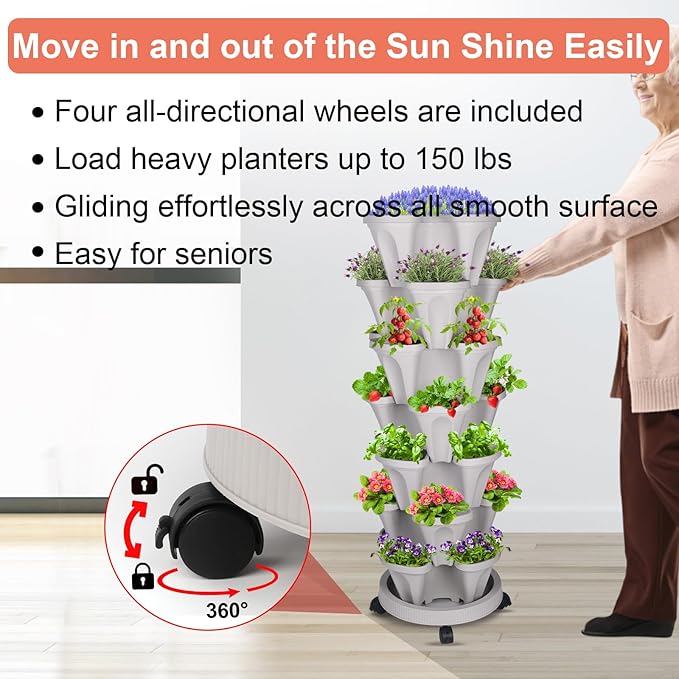DUNCHATY Stackable Vertical Garden Planter, 7 Tier Herb Planter Pots, Indoor/Outdoor, Gray - Image 5