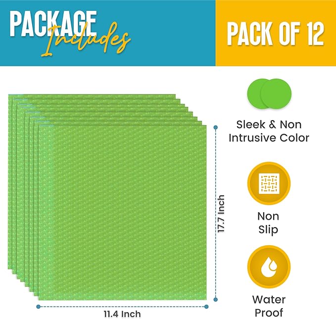 Refrigerator Liners for Shelves (12 Pack) by Linda’s Essentials - Non-Adhesive Shelf or Drawer Liner, BPA-Free Fridge Mats for Kitchen & Cabinets, Easy to Clean, Ideal Household Essentials (Green) - Image 2
