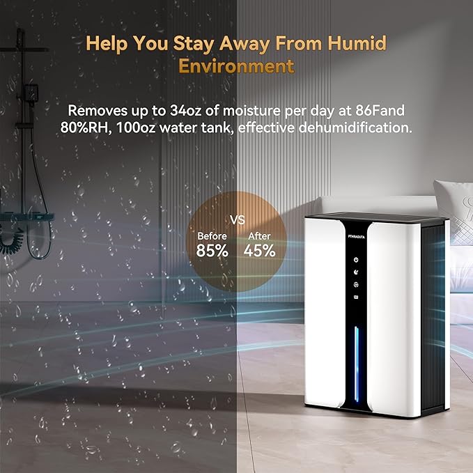 Home Dehumidifier with Drain Hose, (950 sq.ft) 95oz Quiet dehumidifier for Bedroom Bathroom, with Air Reusable Filter Indoor deshumidificador for Basement RV Closet - Image 2