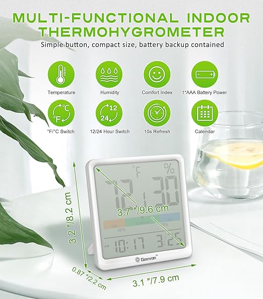 Geevon Digital Indoor Thermometer Hygrometer, Wireless Temperature Humidity Meter with Comfort Index, 1*AAA Battery, Calendar, Small Room Temperature Monitor for Home, Greenhouse, Bedroom, White - Image 2