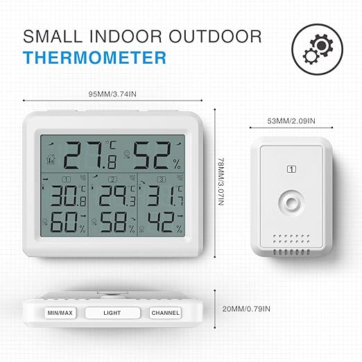 AMIR Indoor Outdoor Thermometer, 3 Channels Digital Hygrometer Thermometer with 3 Sensor, Temperature Humidity Monitor with LCD Display, Wireless Humidity Gauge for Home, Baby Room - Image 2
