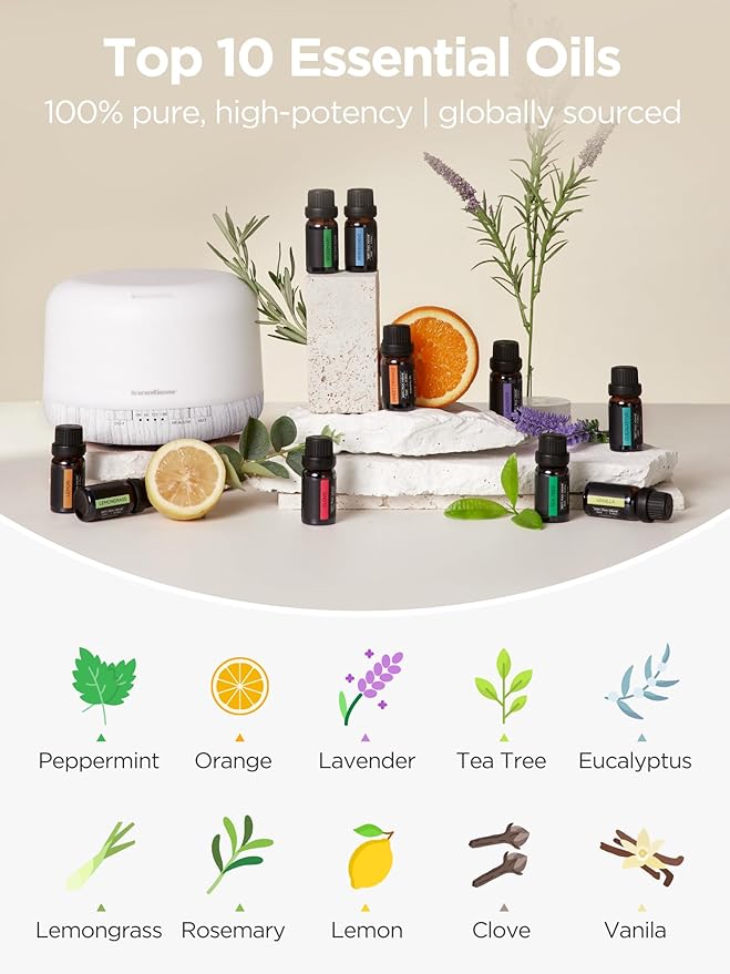 InnoGear Aromatherapy Diffuser & 10 Essential Oils Set, 500ml Essential Oil Diffuser with Remote Control Ultrasonic Cool Mist Scent Humidifier Vaporizer Auto-Off Timer for Valentine's Gift, White - Image 5