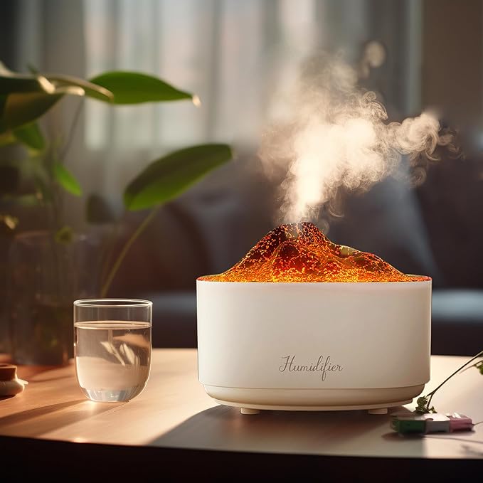 1.5L Essential Oil Diffuser,Air Diffuser with Premium Flame Lights Dual Nozzle Design, Auto Shut-Off USB Desk Humidifier, Ultra-Silent Humidifier for Bedroom, Office. (White) by Senyucom