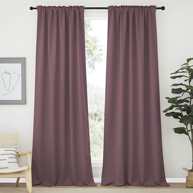 NICETOWN Bedroom Curtains Blackout Curtain Panels - (Dry Rose Color) 52x95 inch, 2 PCs, Insulating Energy Saving Solid Rod Pocket Blackout Drapes - Image 2