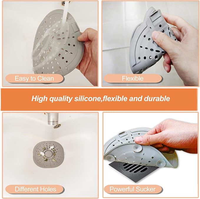 Hair Drain Catcher,Square Drain Cover for Shower Strong Adhesion Silicone Hair Stopper with Suction Cup,Easy to Install Suit for Bathroom,Bathtub,Kitchen 2 Pack (Cream White) - Image 5