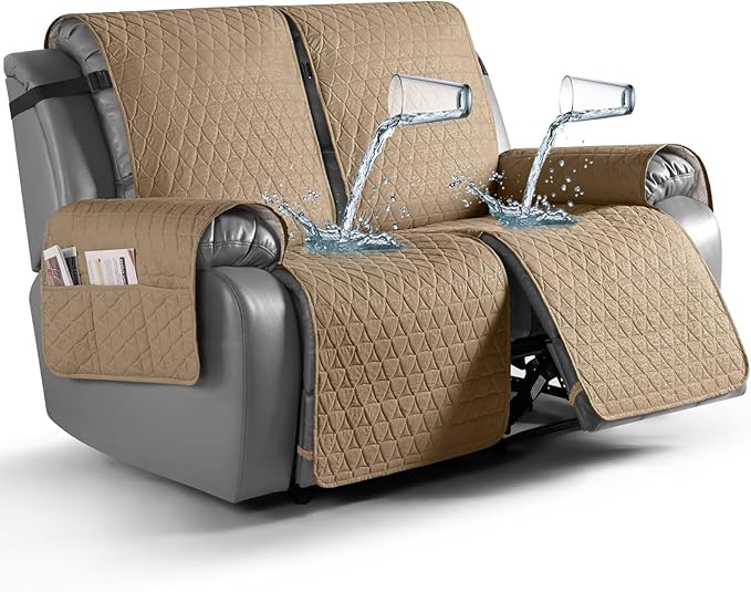 TAOCOCO 100% Waterproof Recliner Cover, Non-Slip Washable Reclining Couch Cover with Elastic Leg Straps, Furniture Protector for Dogs (Camel, 2 Seater) by TAOCOCO