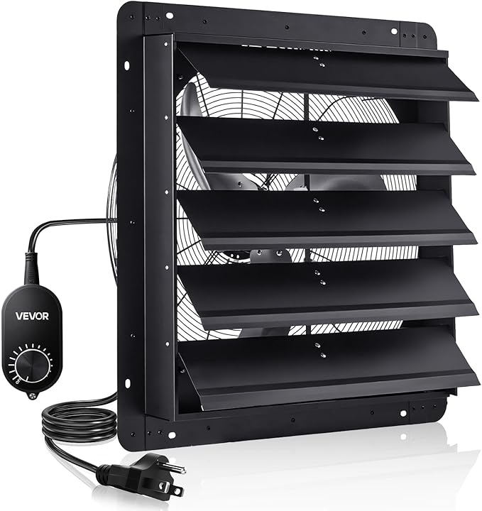 VEVOR 24'' Exhaust Fan, Wall Mounted Attic Fan with Variable Speed controller, 4800 CFM, Automatic Shutter, Ventilation and Cooling, Black by VEVOR