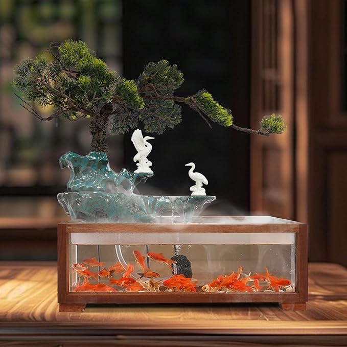 Tabletop Water Fountains Decoration, Indoor Water Fountain, Chinese Zen Style Fish Tank, Water Dispenser Humidifier, Indoor Waterfall+Mistwith Mist LED, for Meditation, Good Luck & Wealth, Bedrooms - Image 4