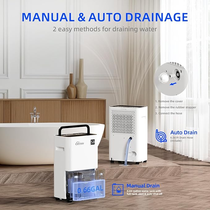 Britsou 50 Pints Dehumidifier for Basement with Drain Hose - Quiet Smart Operation with 3 Modes, 24HR Timer - Ideal for Home Bedroom, Bathroom, Small to Large Rooms - Image 5
