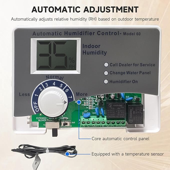 60 Whole House Humidifier Control Humidistat with Outdoor Temperature Sensor - Compatible with 400, 500, 600, 700 Series - Automatic Digital Control for 24VAC Humidifiers - Image 5