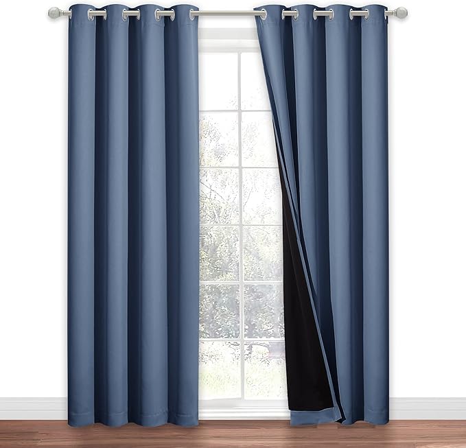 NICETOWN Complete 100% Blackout Curtain Set, Thermal Insulated & Energy Efficiency Window Draperies for Guest Room, Full Shading Panel for Shift Worker and Light Sleepers, Stone Blue, 52W x 84L, 1 PC - Image 2
