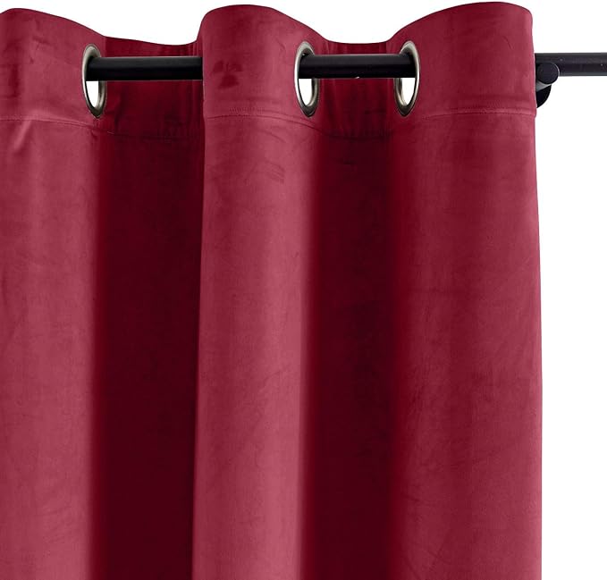 ChadMade Blackout Lined Premium Velvet Curtain Burgundy Red 100Wx96L Inch (1 Panel), Eyelet Grommet for Livingroom Bedroom Theater Studio, Leon Collection - Image 2