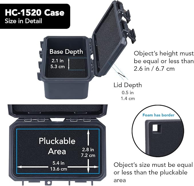 Lykus HC-1520 Mini Hard Case Dry Box with Foam Insert, Interior Size 5.8x3.3x2.7 in, IP66 Splash-Proof, Suitable for Cellphones, Tools, Small Devices and More - Image 3