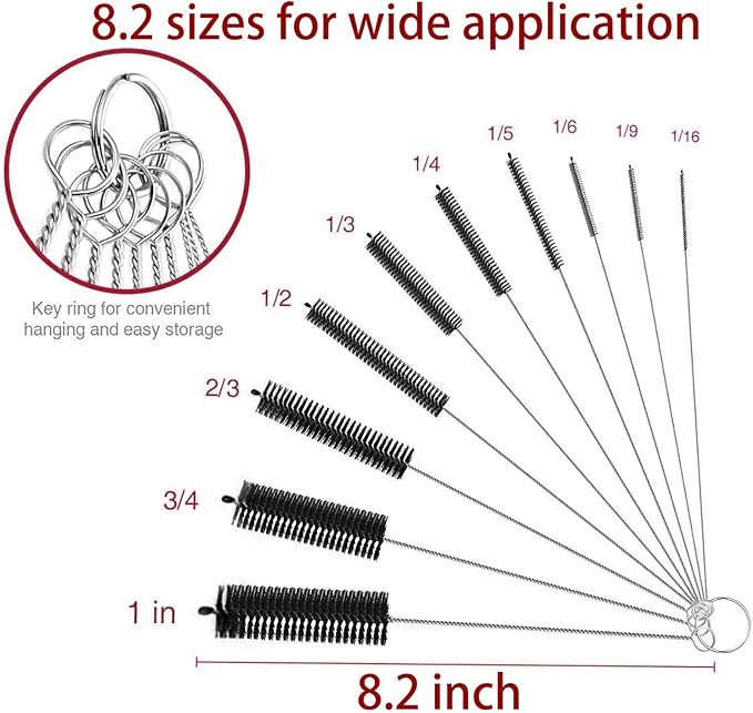 Long Straw Brush, Nylon Pipe Tube Cleaner 8.2-ihch 10 Different Diameters Set of 10 - Image 4