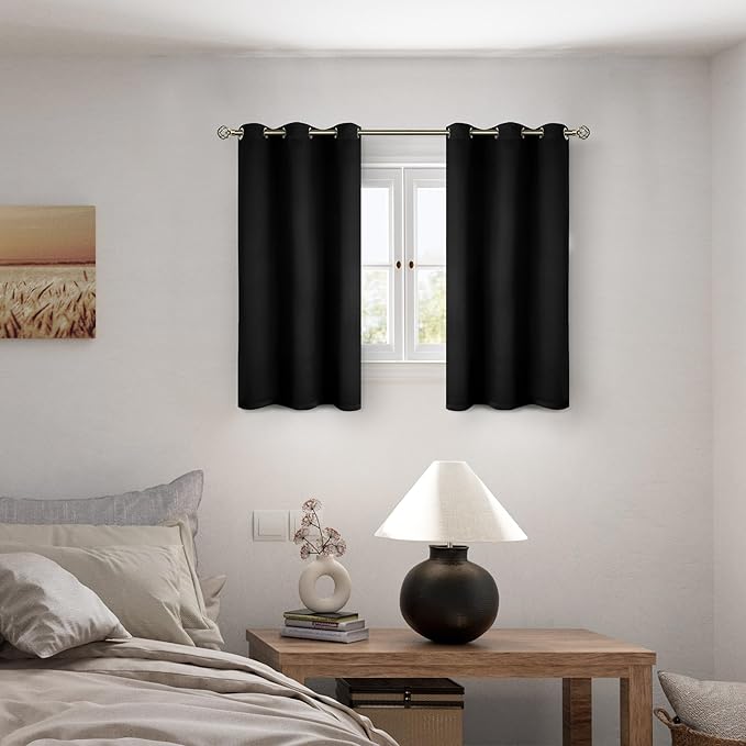 BGment Short Blackout Curtains 54 Inch Length for Bedroom, Thermal Insulated Energy Efficiency Noise Reducing Grommet Curtains with Liner for Small Window 2 Panels Each 42 Inch Wide, Black - Image 2