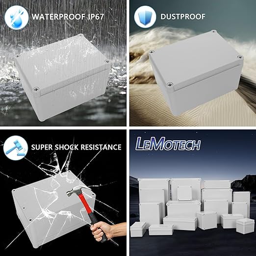 LeMotech Junction Box IP67 Waterproof Dustproof ABS Plastic Project Box for Electrical Outdoor Enclosure Gray 6.9 x 4.9 x 3.9 inch (175 x 125 x 100 mm) - Image 8