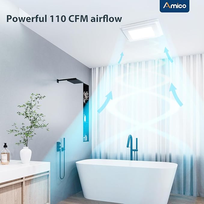 Amico Bathroom Exhaust Fan with Light, 110 CFM, 1.0 Sones, 5CCT, Easy Retrofit without Attic Access, Adjustable Bathroom Fan with light, Quiet Operation, ETL & FCC Certified - Image 5
