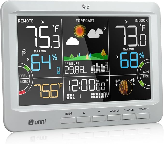 Weather Station Indoor Outdoor Thermometer Wireless, Home Atomic Clock with Large Constant Display, Inside Outside Temperature Humidity Monitor, Dew Heat Point, Barometer Grey - Image 7