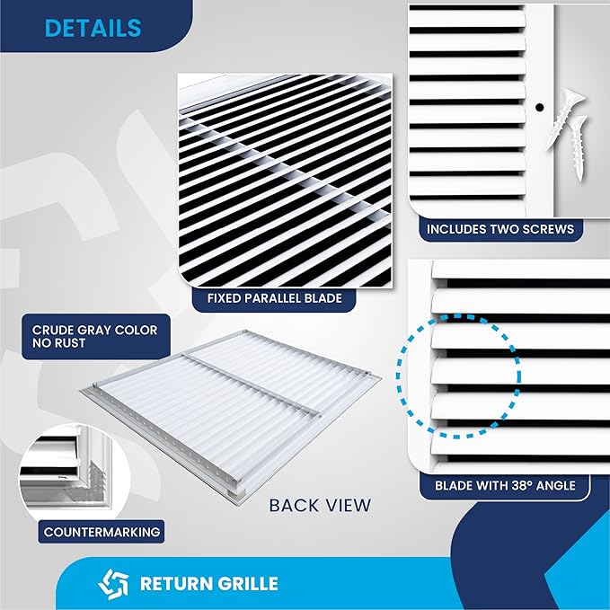 25x20 Inch (Duct Opening) Air Return Vent Cover Decorative – Premium Aluminum AC Vent Cover for Ceiling & Wall, Rustproof Grille, Ideal for Home HVAC Grille, Durable & Easy to Install by ACLAMINAIRE - Image 9