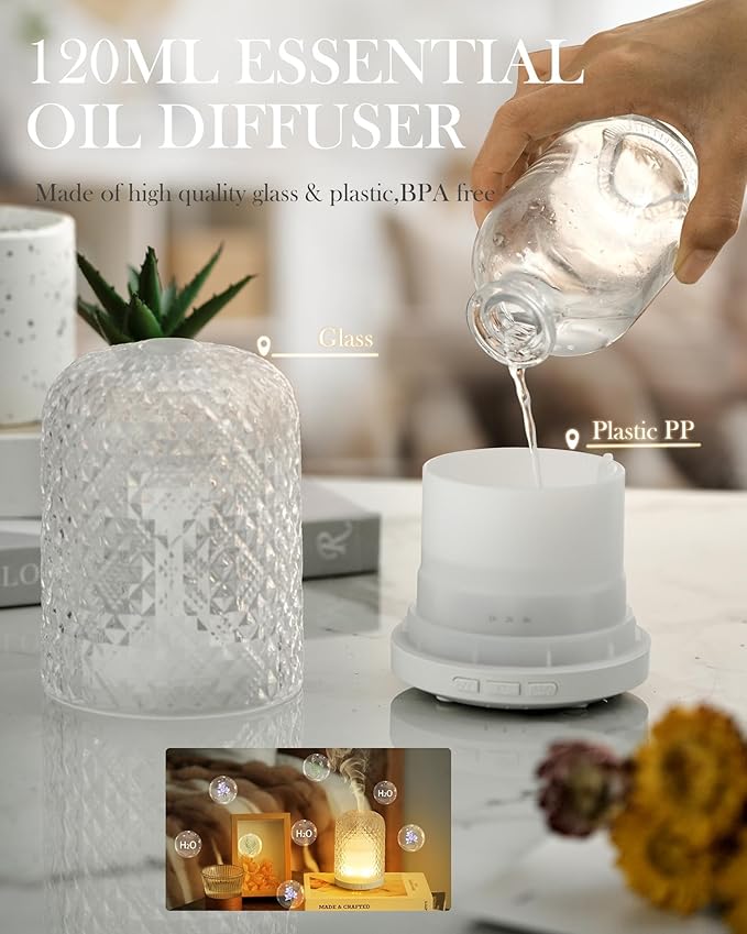 Essential Oil Diffuser – 2.4MHz Ultrasonic Aromatherapy Diffuser, Health Night Light, Timer & Auto Shut-Off, BPA-Free, 120ml Glass Oil Diffuser for Home, Office, Spa, Yoga - Image 6