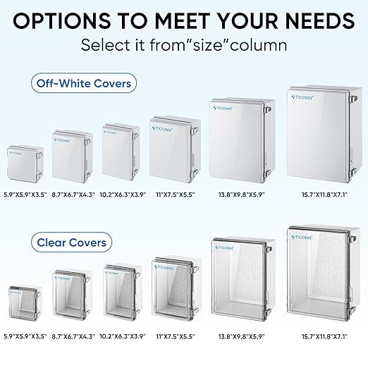 TICONN Outdoor Electrical Box Waterproof, Junction Box IP67 ABS Plastic Enclosure with Hinged Cover with Mounting Plate, Wall Brackets, Cable Glands (Off-White, 10.2"x6.3"x3.9") - Image 3