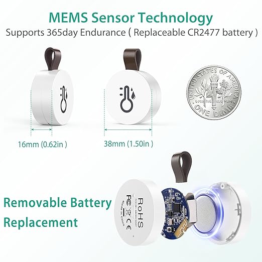 ORIA Wireless Thermometer Hygrometer, Smart Bluetooth Humidity Temperature Sensor, Mini Indoor Outdoor Temperature Monitor with Data Storage and Export, Smart App Alert, 3 Pack - Image 6