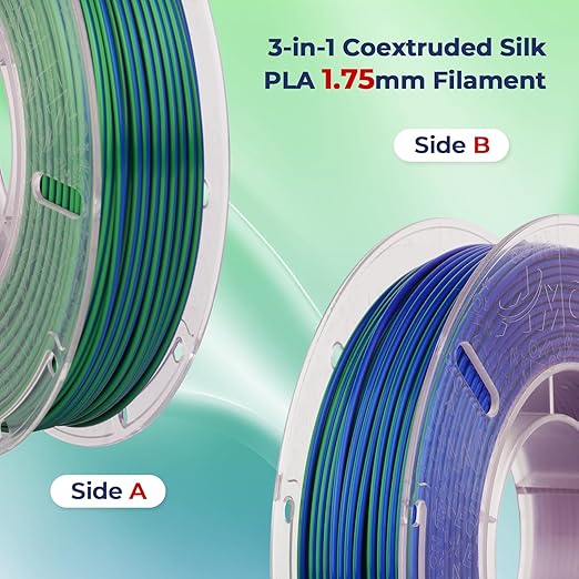 AMOLEN Silk PLA Filament 1.75mm, Triple Colors 3D Printer Filament Bundle, Shiny 3D Printer Filament Dimensional Accuracy +/- 0.02mm, Silk PLA Filament Fits for Most FDM 3D Printers, 200g X 4 Pack - Image 3