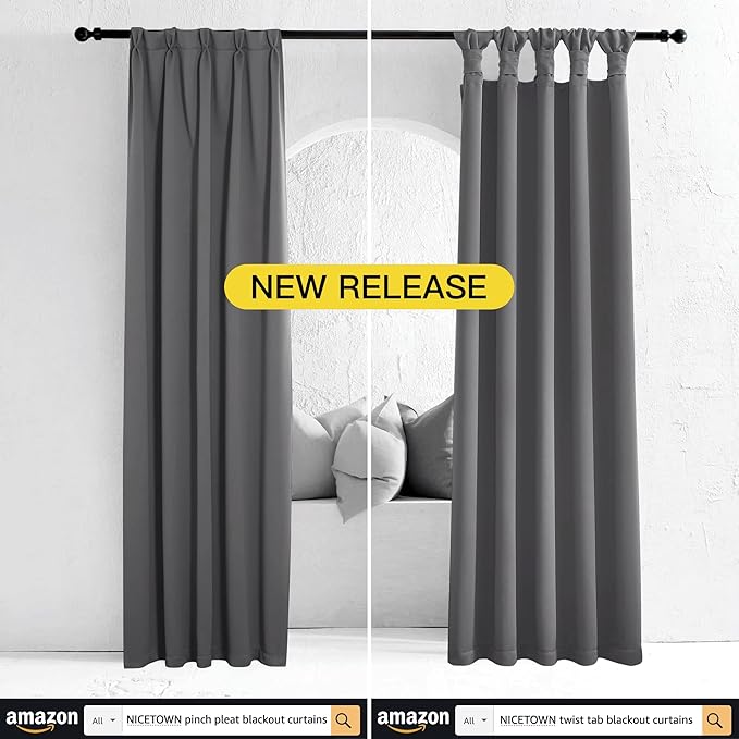 NICETOWN Thermal Patio Door Curtains - Grey Blackout Room Darkening Door Blinds for Sliding Glass with Grommet Top, Split Room Divider Curtains (Grey, 100 inches W x 108 inches L) - Image 2