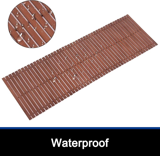 Bath Mat Bathroom Runner Long Large Rugs Floor Wood Shower Bathtub Waterproof Non Slip Accessories 16x34 Inch Easy to Clean, Natural, 1 pc - Image 2