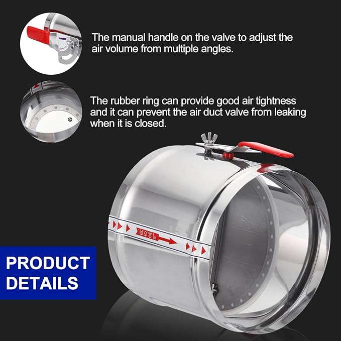 PATIKIL HVAC Duct Manual Volume Backdraft Damper, 8 Inch, Airflow Ducting Branch Vent Damper Air Control Valve, Adjustment Handle Stainless Steel, for HVAC - Image 3