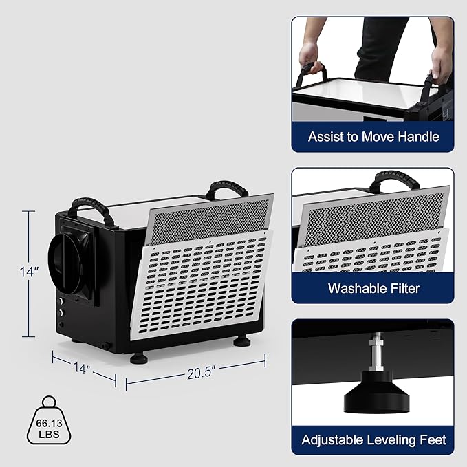 Crawl Space Dehumidifier with Drain Hose, Industry Water Damage Restoration, Auto Defrost, Memory Starting, Remote Control, CSA Listed, 110 Pints Commercial Dehumidifier for Warehouse Whole House - Image 2