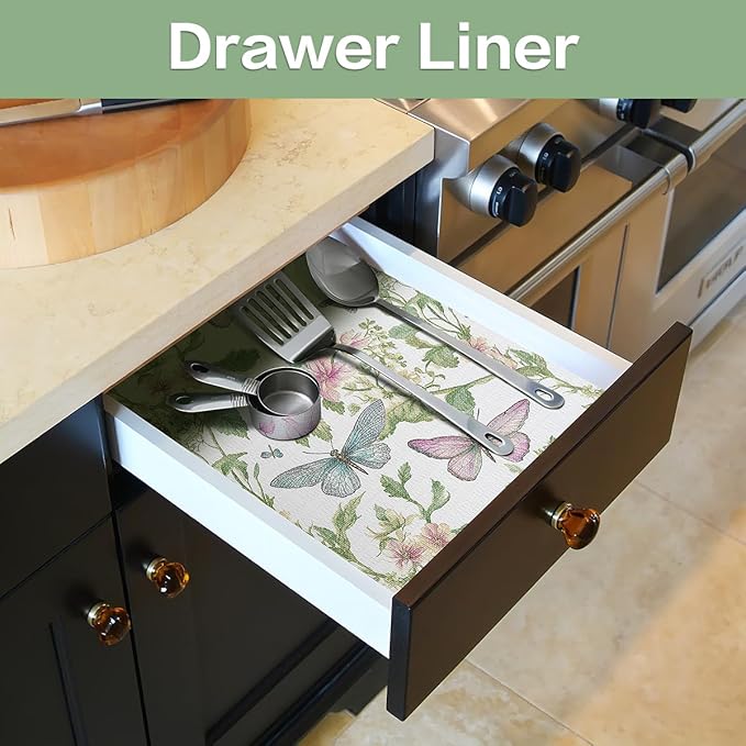 Shelf and Drawer Liner for Kitchen Cabinet Non-Adhesive Strong Grip Floral Shelf Liner Non-Slip Drawer Liner Waterproof Easy Install Cabinet Liner for Drawer Cupboard Table Shelves 12IN×16.4FT - Image 6