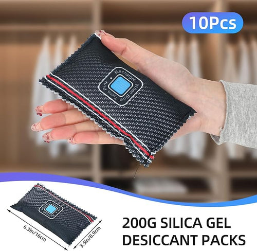 10 Pcs Rechargeable Desiccant Packs for Storage Silica Gel Packets Dry Moisture Absorbers Bags Reusable Desiccant Car Dehumidifiers Bags for Gun Safe Closet Basement Car Tool Box (200g) - Image 2