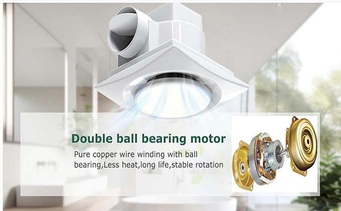 Nalle Ventilation Fans Bathroom Exhaust Fan with Light 9.6 inch Panel 6000K 12W Round LED 90 CFM 1.0 Sones 4 Inch Duct,110V Ceiling Mount Exhaust Fan for Shower,Bathroom,Office,Home(YFL-200) - Image 2