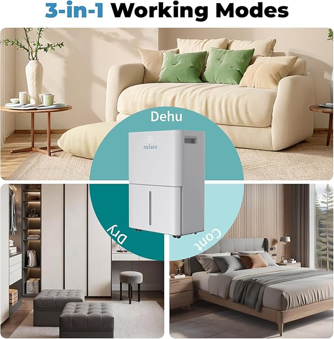 3600 Sq. Ft Dehumidifier for Basement - 36 Pints Dehumidifier Built-in Compressor, 3 Modes Smart Humidity Control, Auto Defrost and 24H Timer & 67 OZ Water Tank, Portable for Bedroom & RV - Image 6