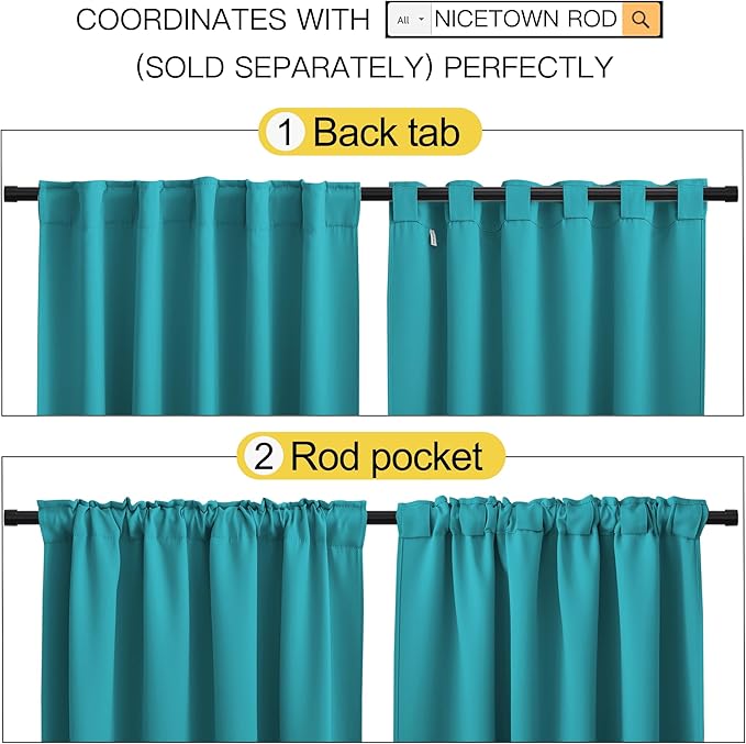 NICETOWN Blackout Curtain Panels for Living Room - (Peacock Blue Color) 34x63 Inch, 2 Panels Set, Thermal Insulated Room Darkening Blackout Drapes/Draperies with Rod Pocket & Back Tab for Window - Image 3