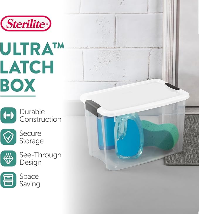 Sterilite 24-Pack Ultra Latching Box, Storage Bins with Lids, Clear Plastic, 30 Quart - Heavy-Duty Organizing Containers for Closet, Bathroom, and Office - Image 2