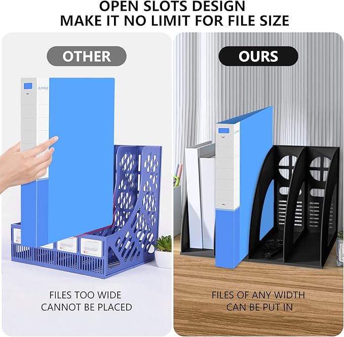Marte Vanci Magazine File Holder Vertical PP Folder Book Desktop Organizer Plastic Storage Sturdy Vertical 4 Section Folder Black - Image 4